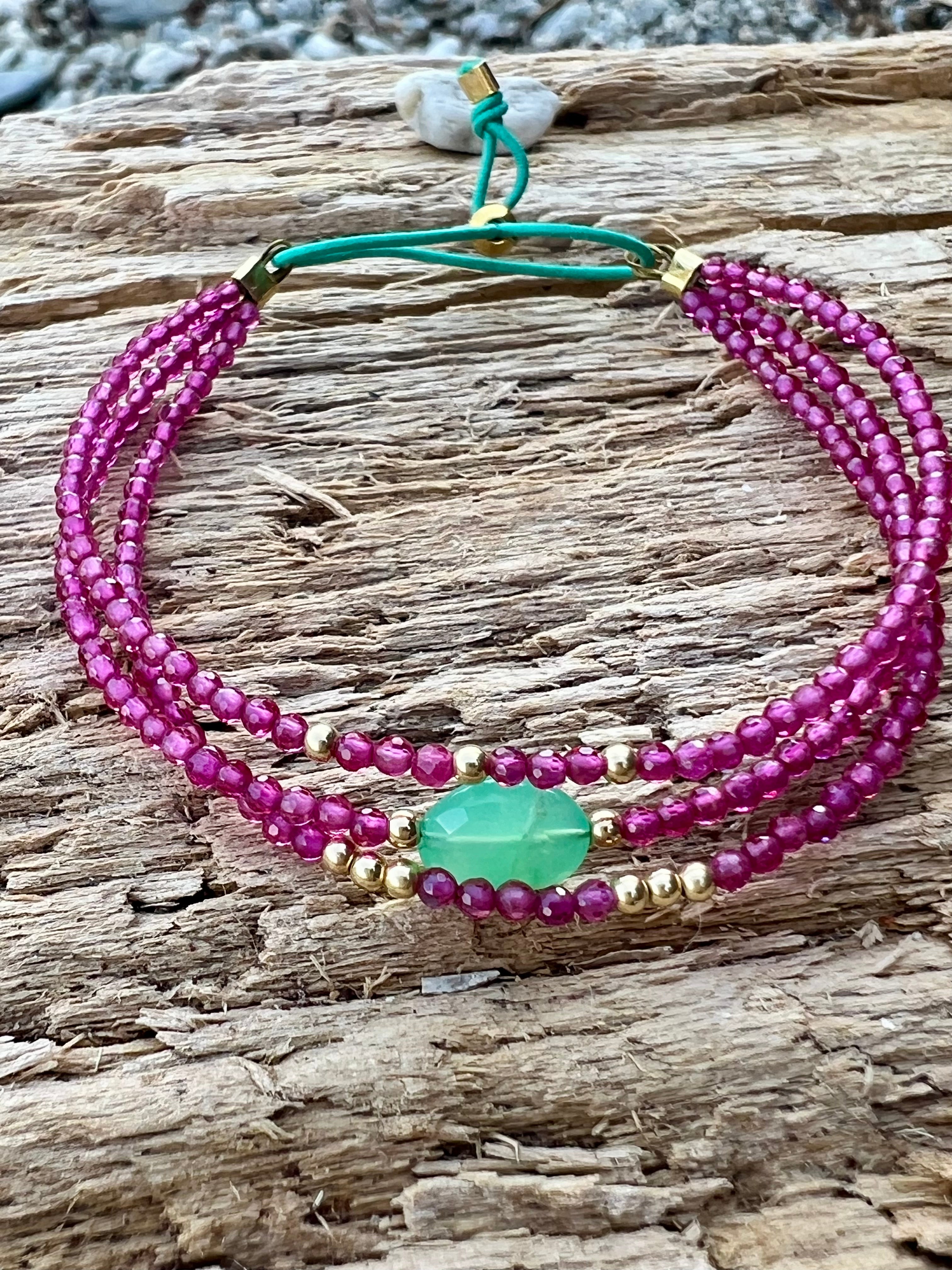 Kit bracelet 3 rangs Rubis et Chrysoprase