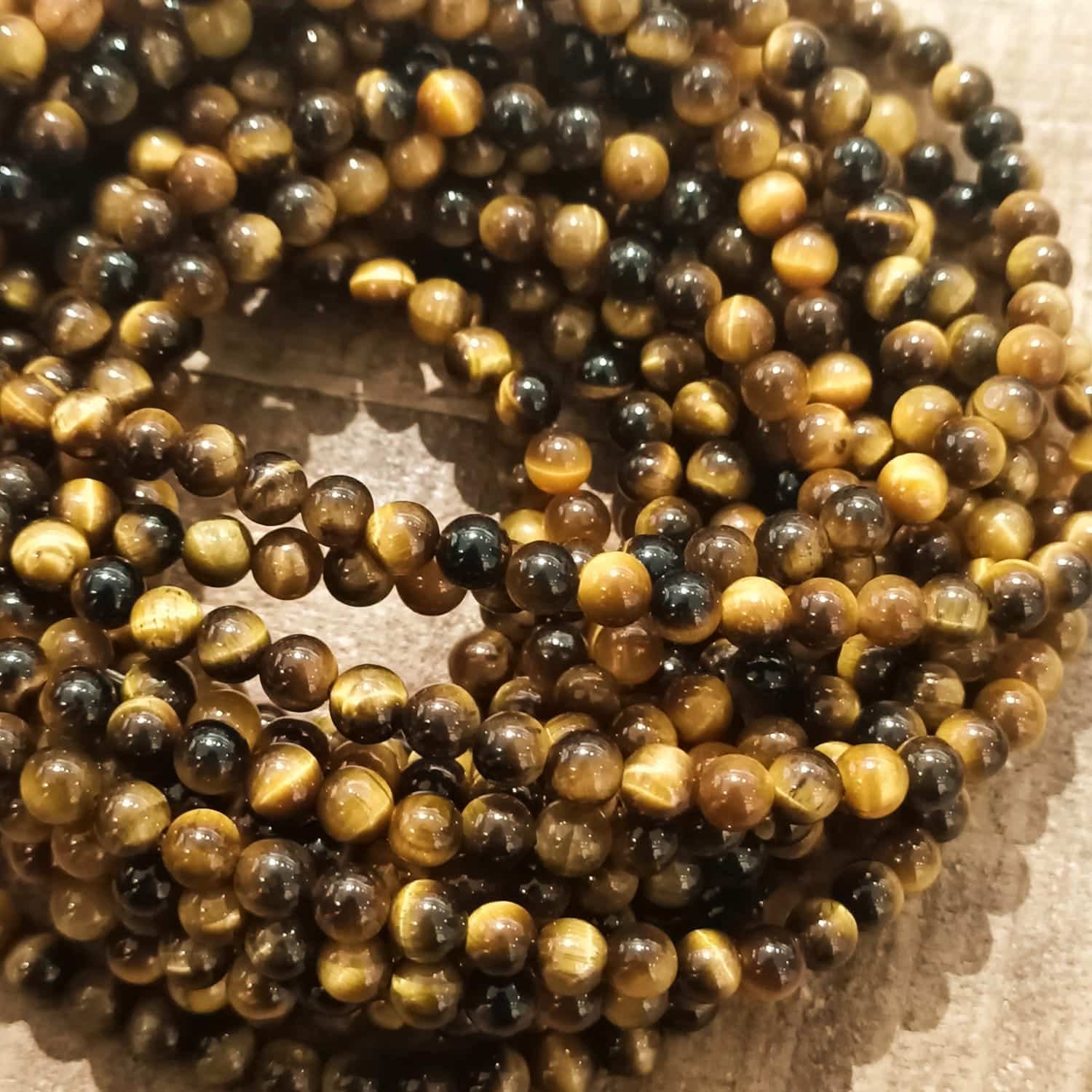 Fil Œil De Tigre - Longueur 38,5 Cm - Pierre Naturelle - Neuf - Pour Création Bijoux