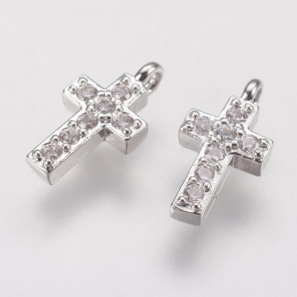 Breloque Croix Argent Zircons
