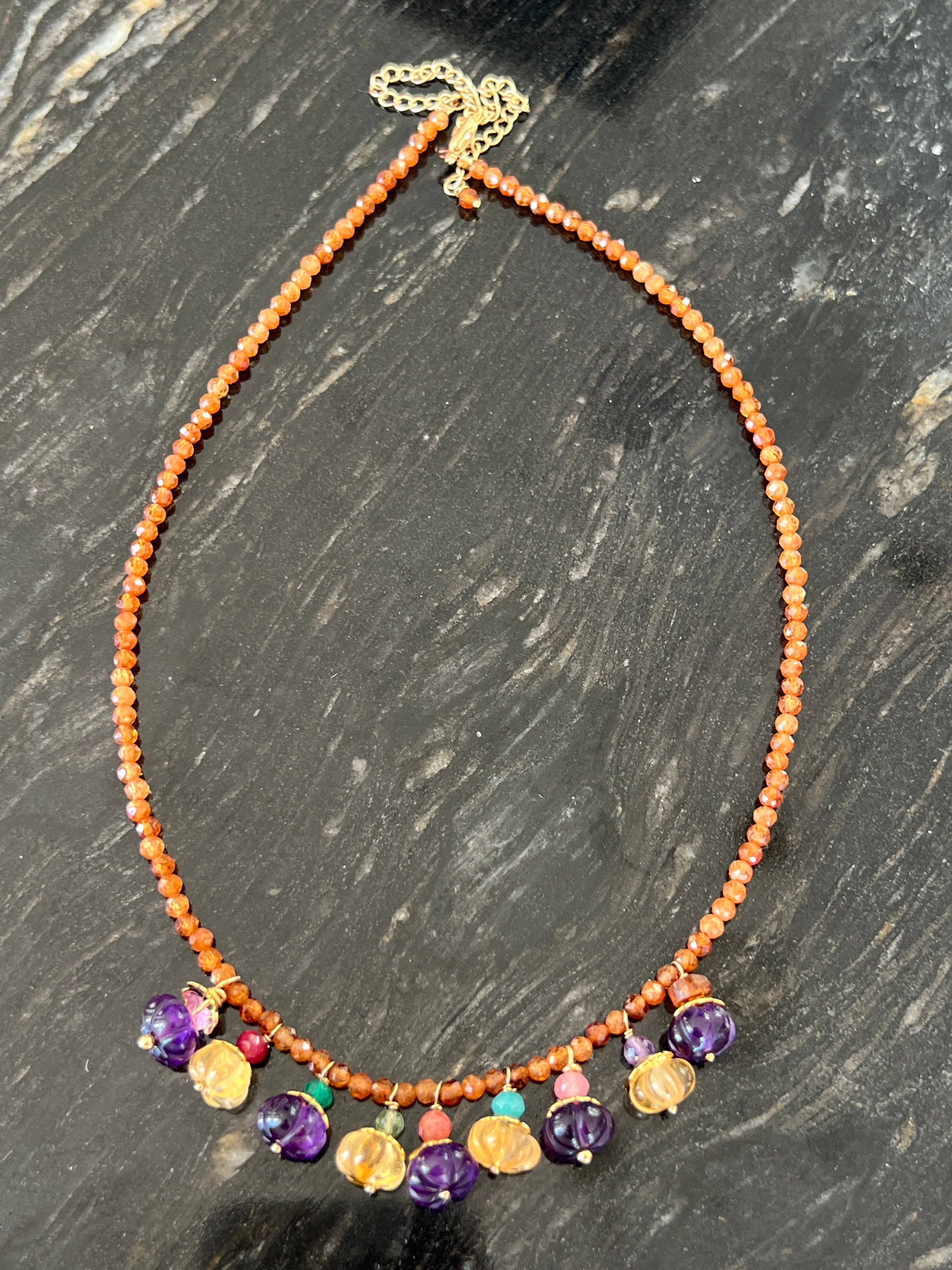 Collier Court Pumkin Améthyste et Citrine