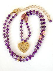 Collier Noué en Améthyste avec Médaille Indienne Coeur.