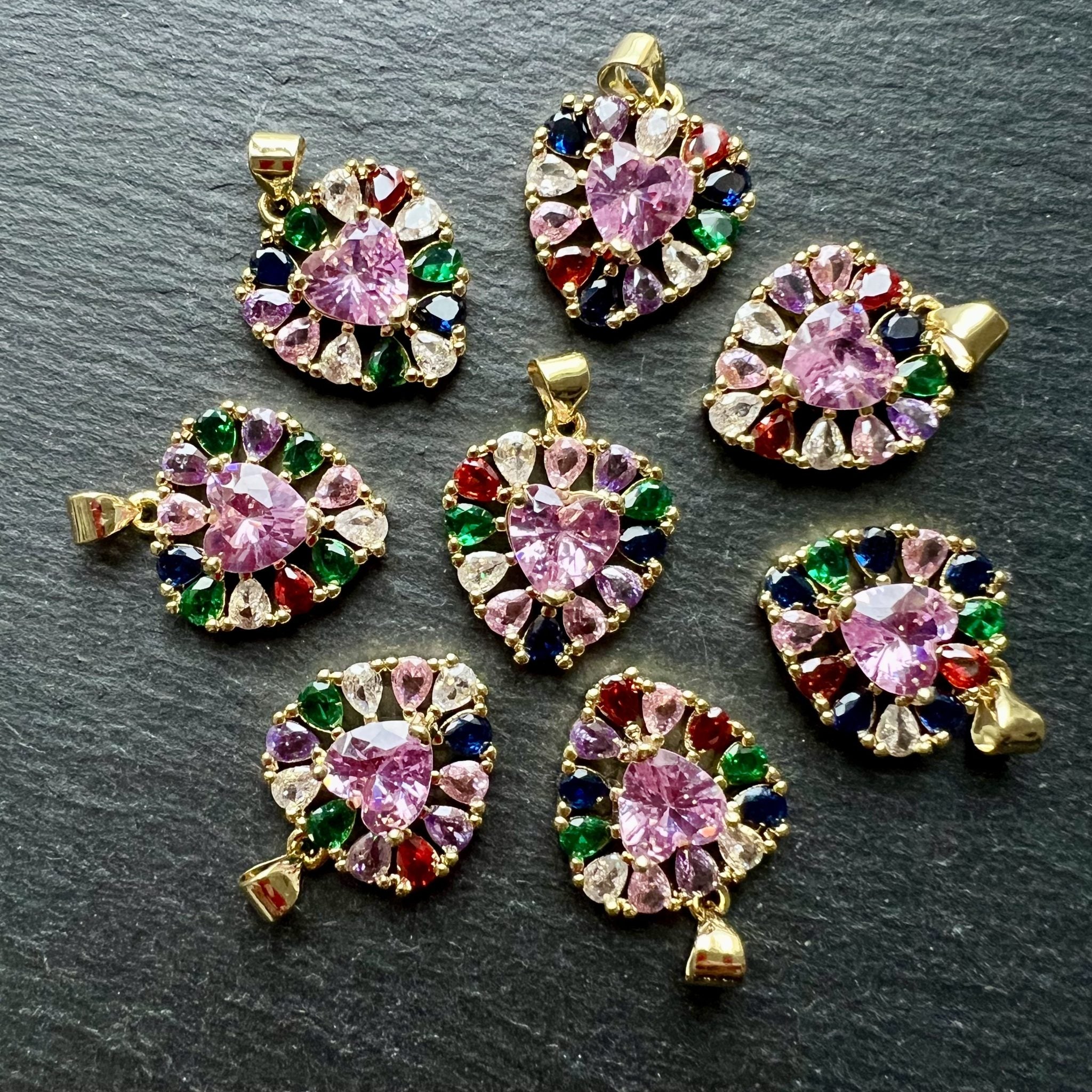 Pendentif Coeur Zircons multicolore