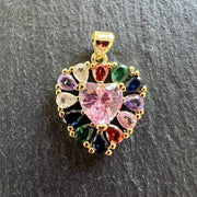 Pendentif Coeur Zircons multicolore