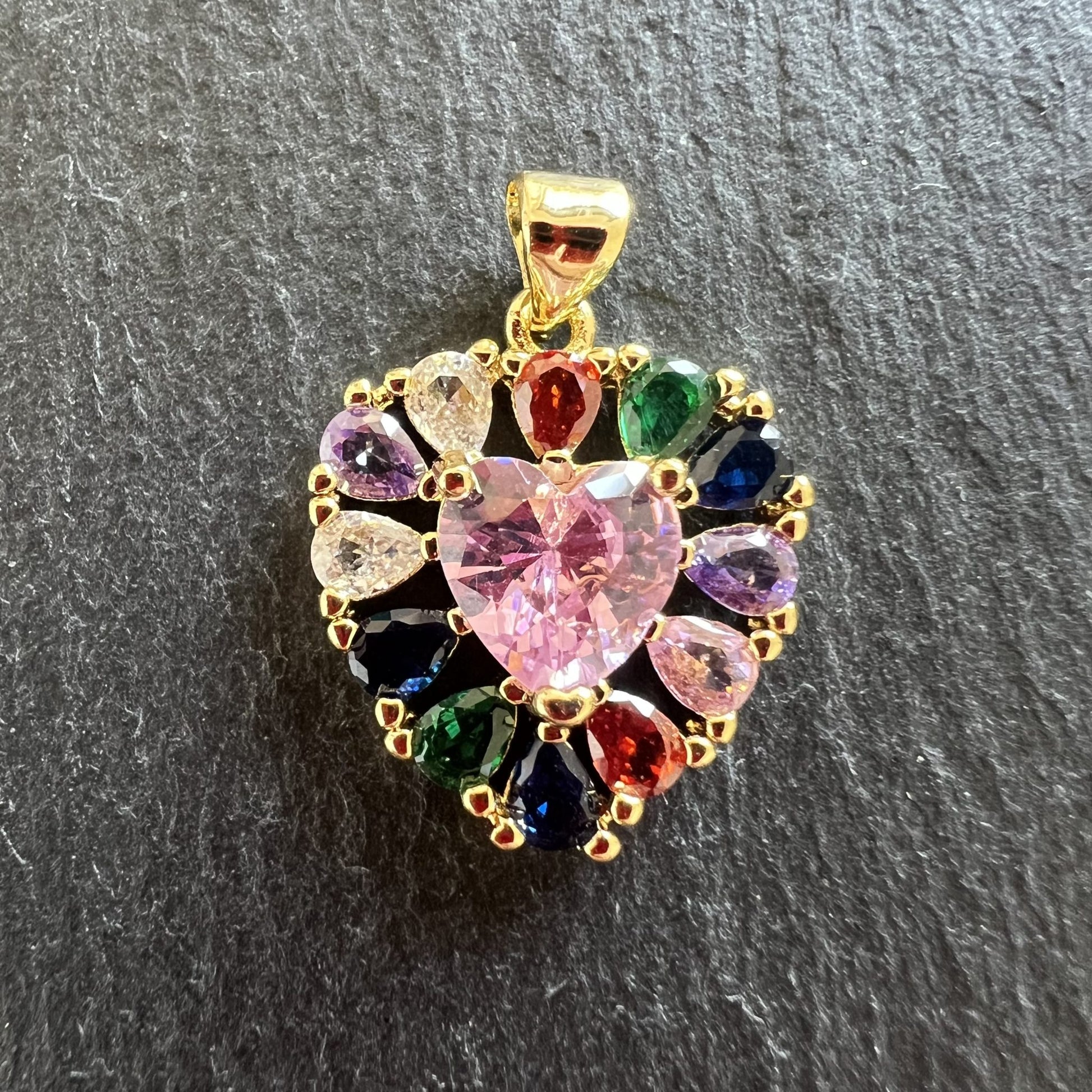 Pendentif Coeur Zircons multicolore