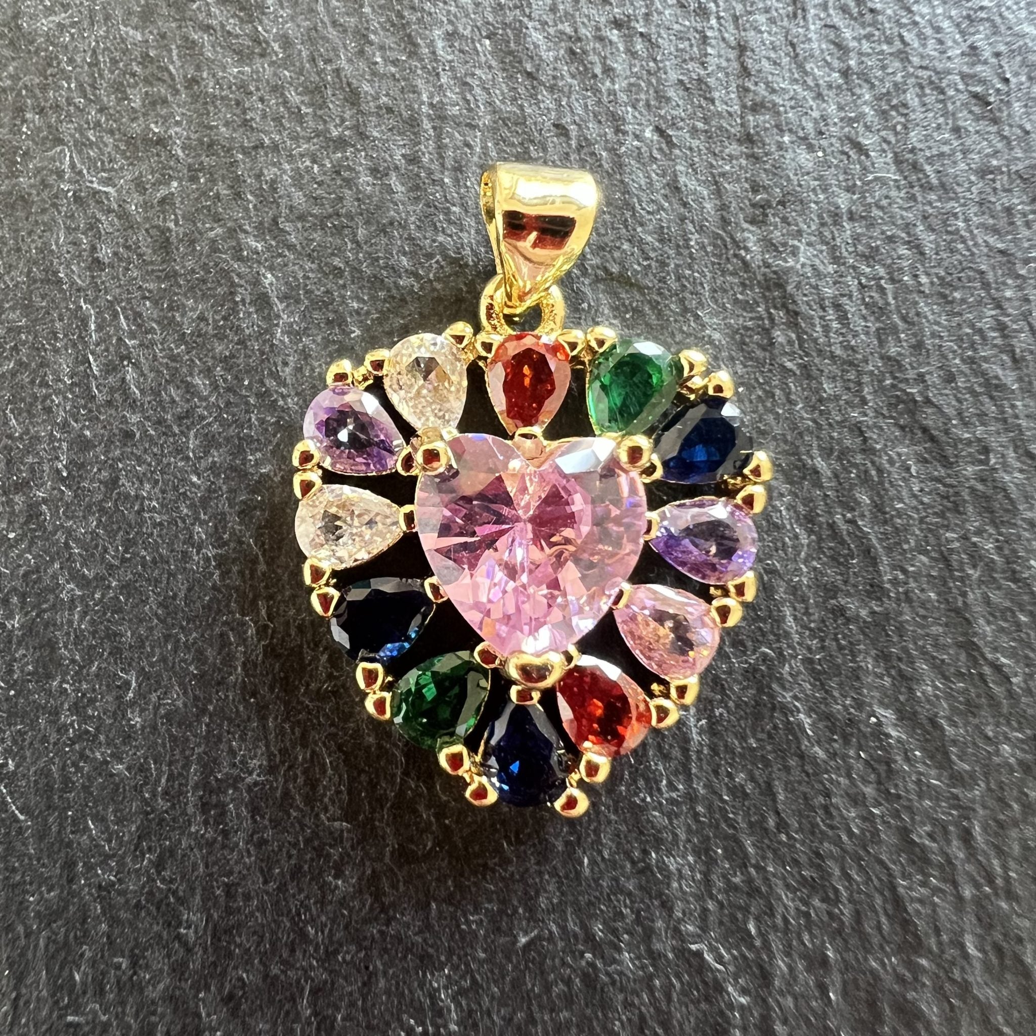 Pendentif Coeur Zircons multicolore