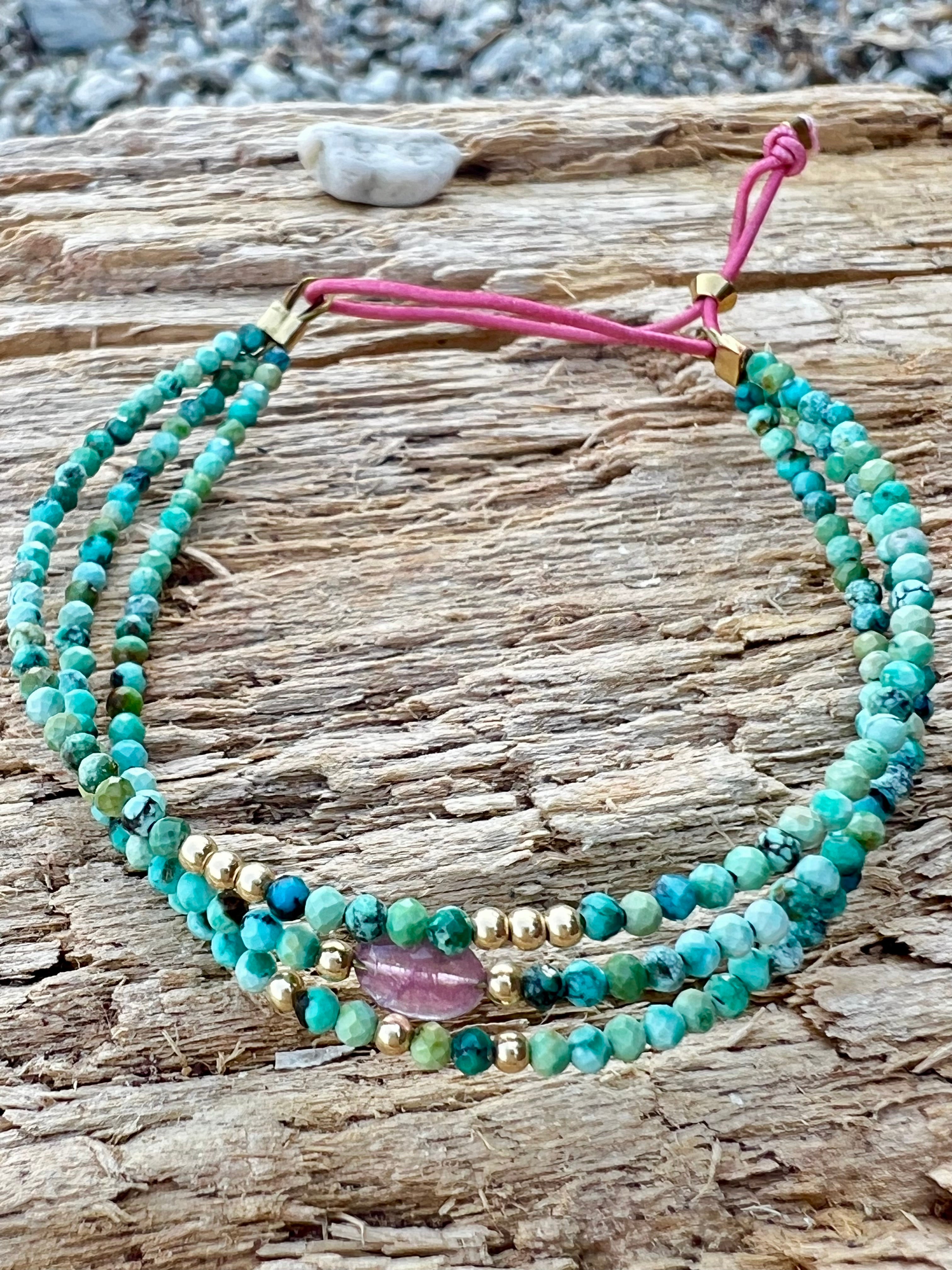 Kit bracelet 3 rangs turquoise et rubis