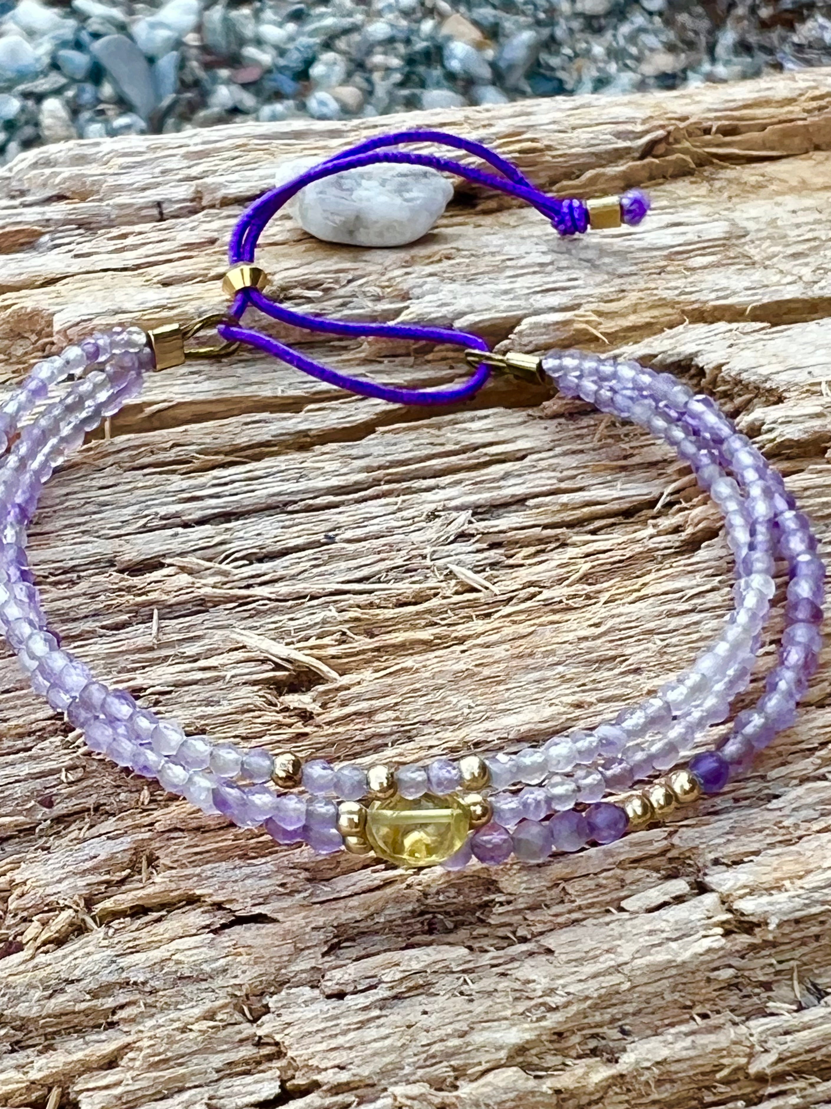 Kit bracelet 3 rangs améthyste et citrine