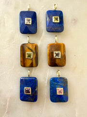 Pendentif Rectangle en Pierre à Facettes, Serti d'un Zircon