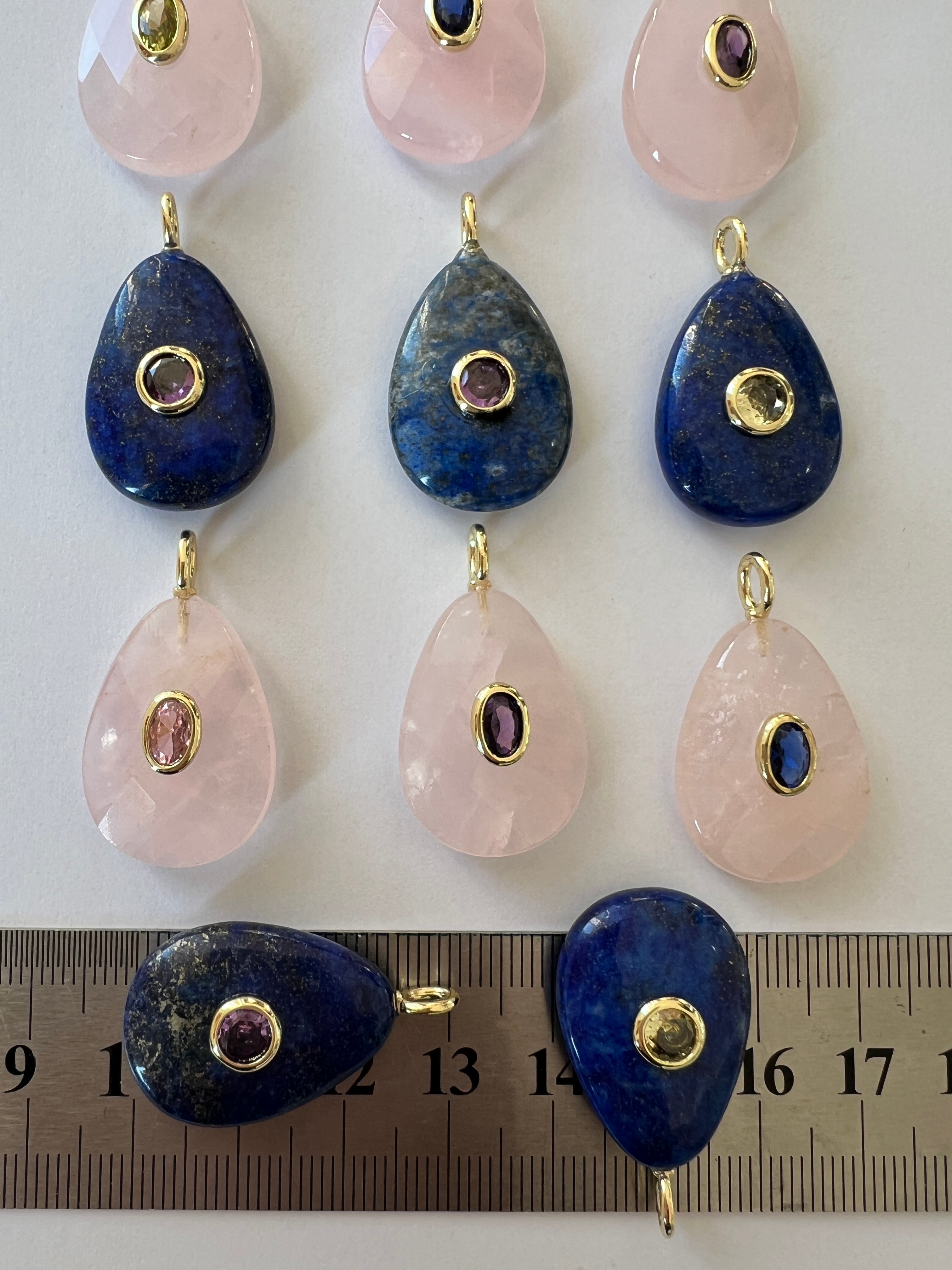 Grand Pendentif Ovale, Serti, Lapis Lazuli et Quartz Rose