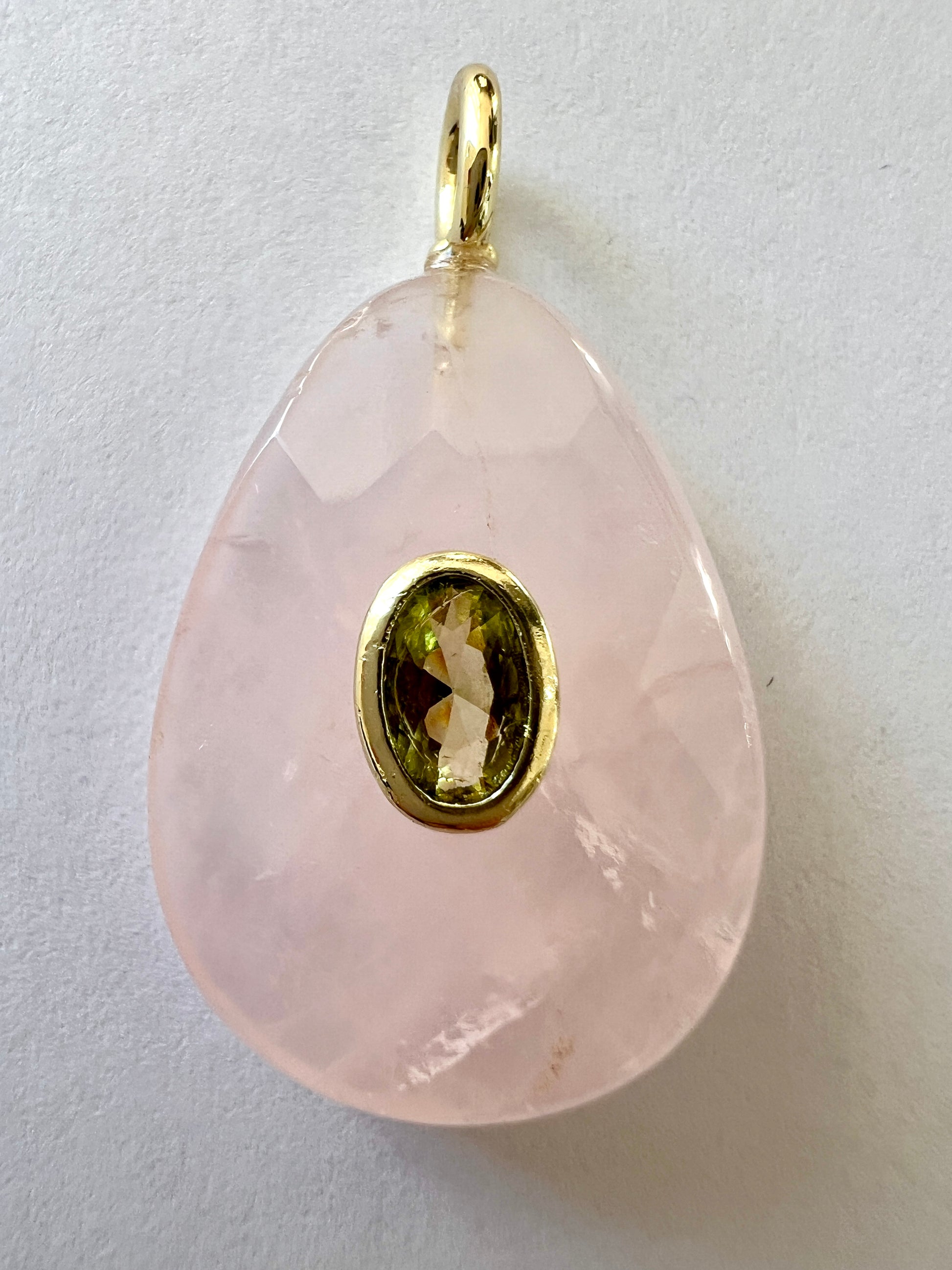 Grand Pendentif Ovale, Serti, Lapis Lazuli et Quartz Rose