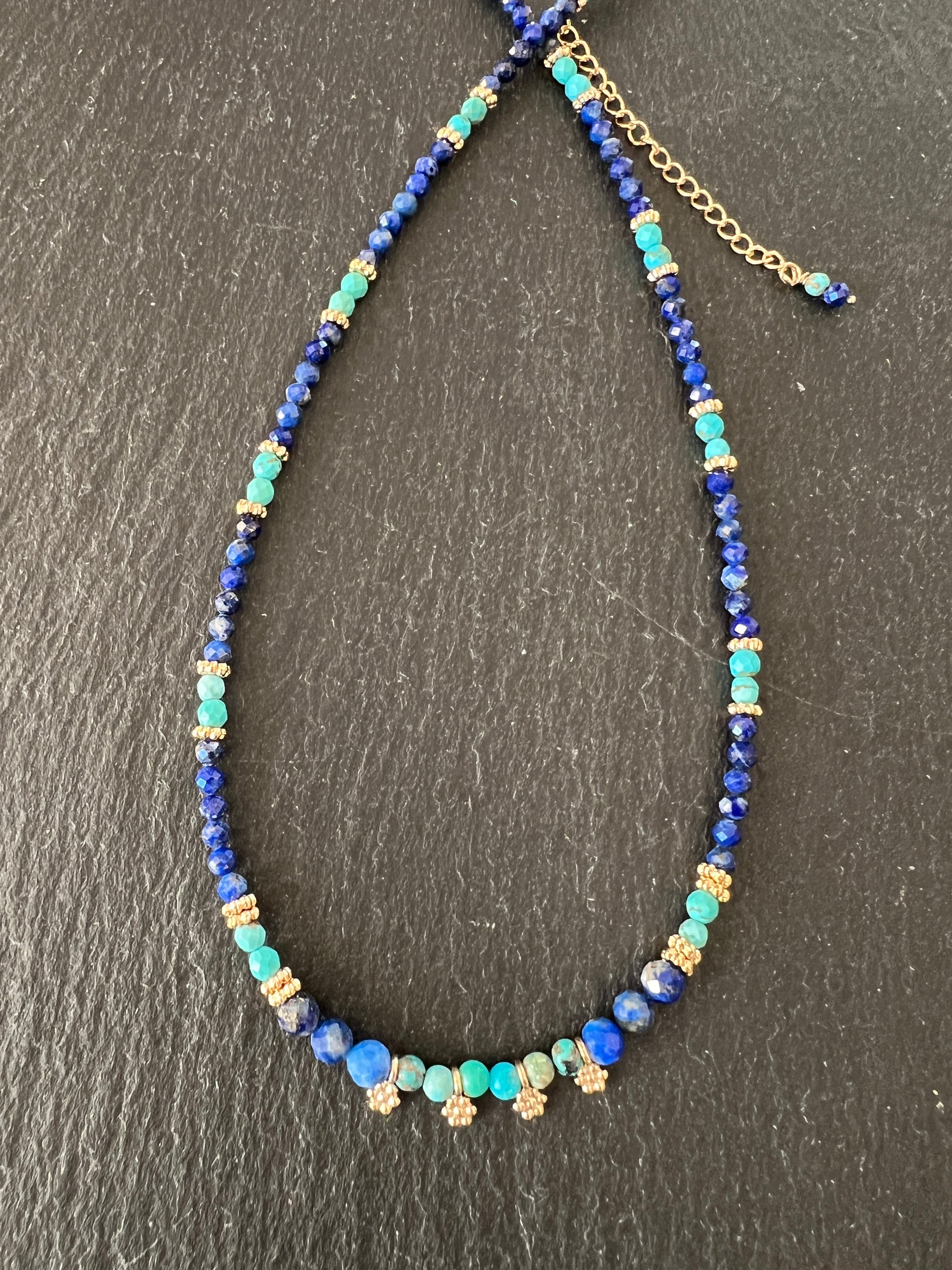 Collier court Turquoise et lapis lazuli