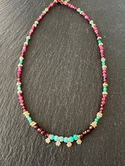 Collier court Grenat Turquoise