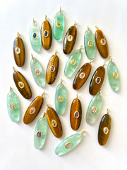 Pendentif long en Fluorite ou Oeil de Tigre