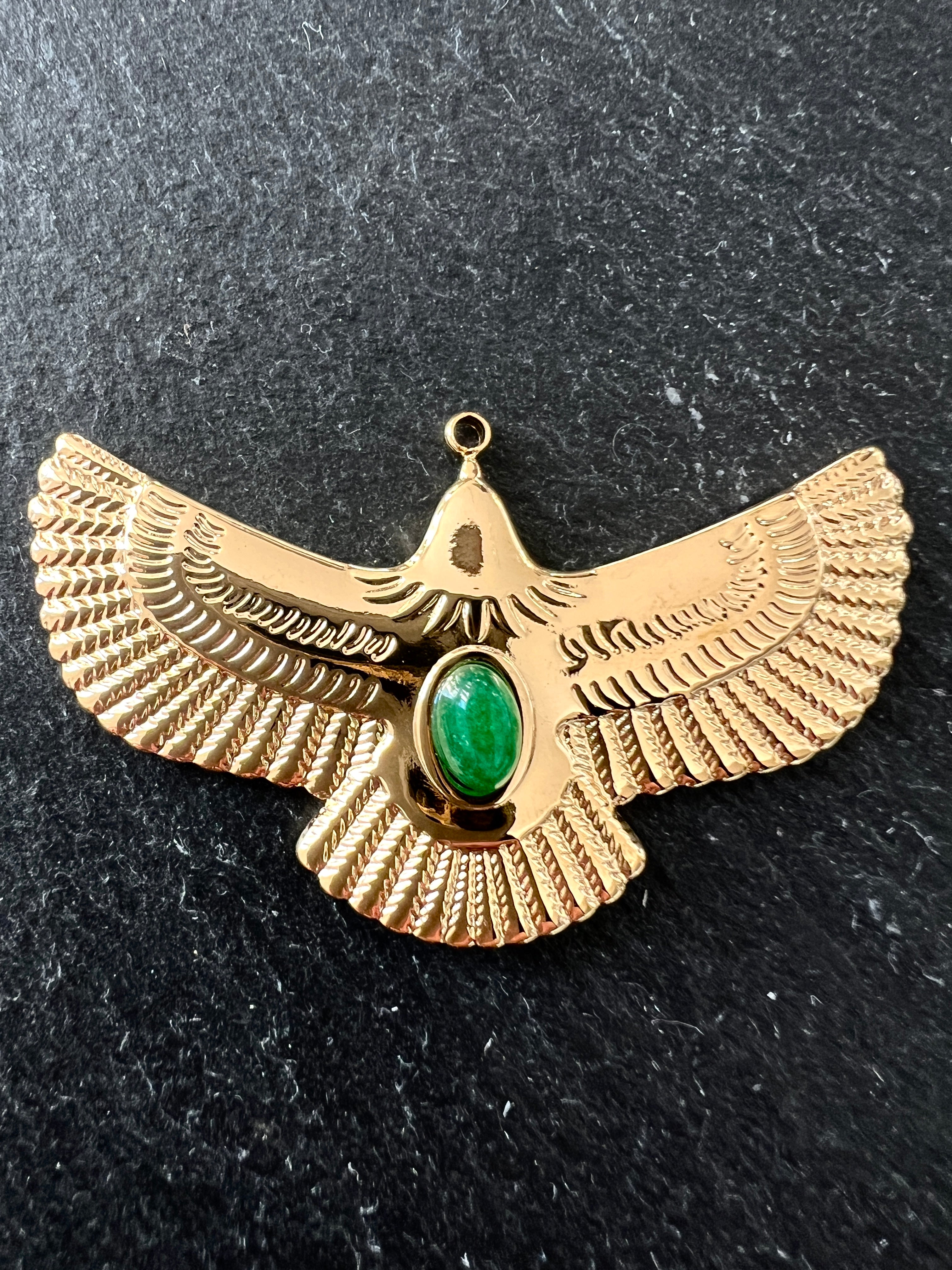 Pendentif Aigle en Acier Inoxydable et Jade