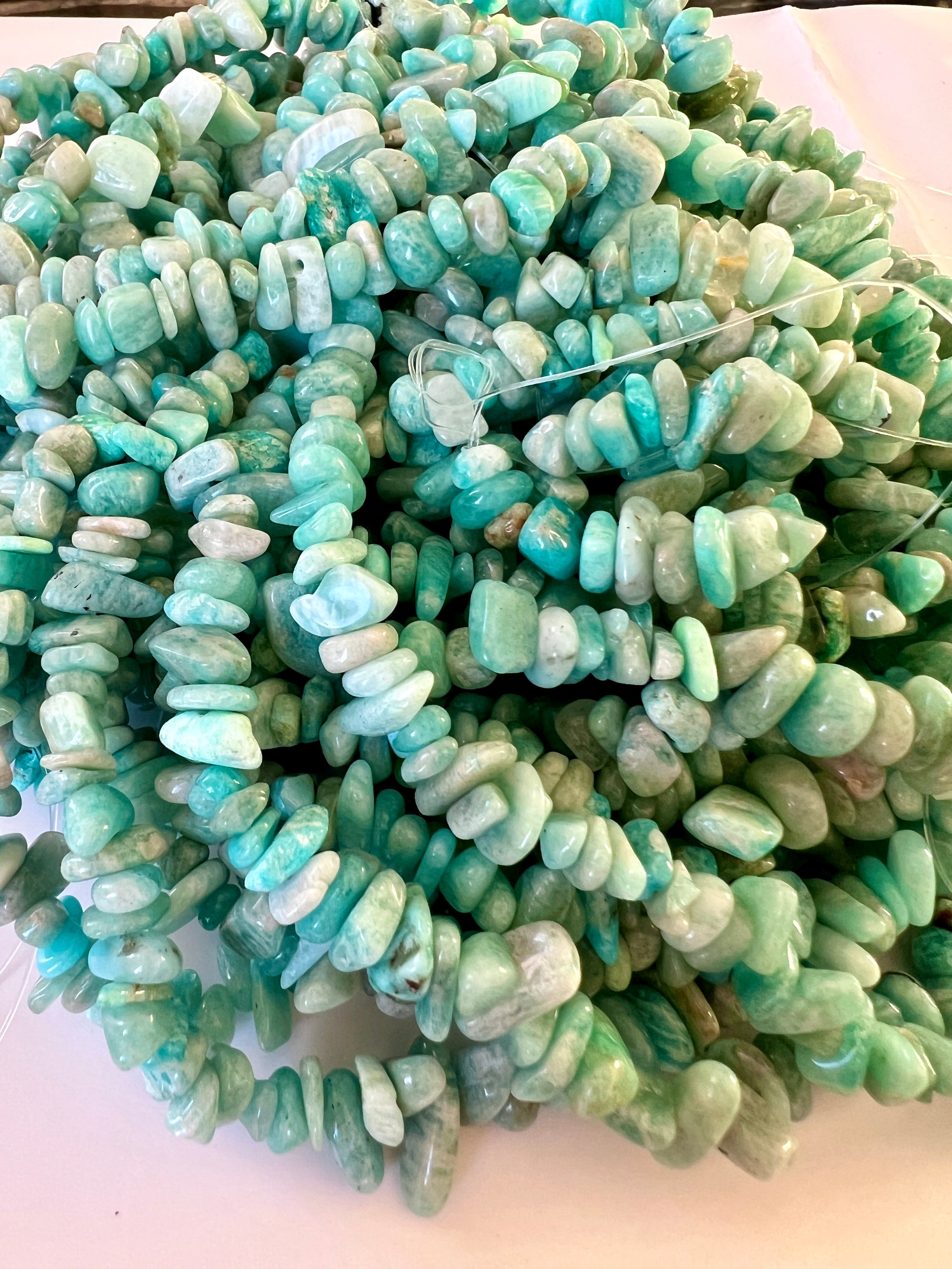Fil de perles "Chips"en Amazonite