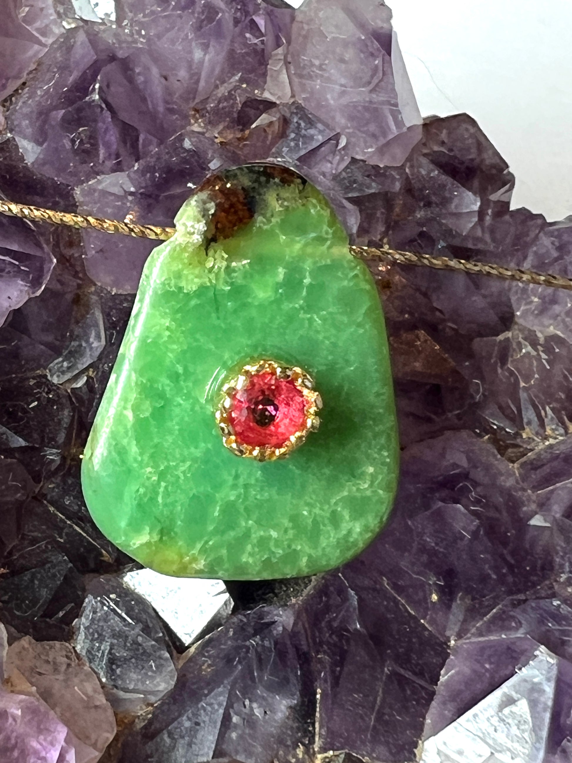 Pendentif en Chrysoprase avec Zircon