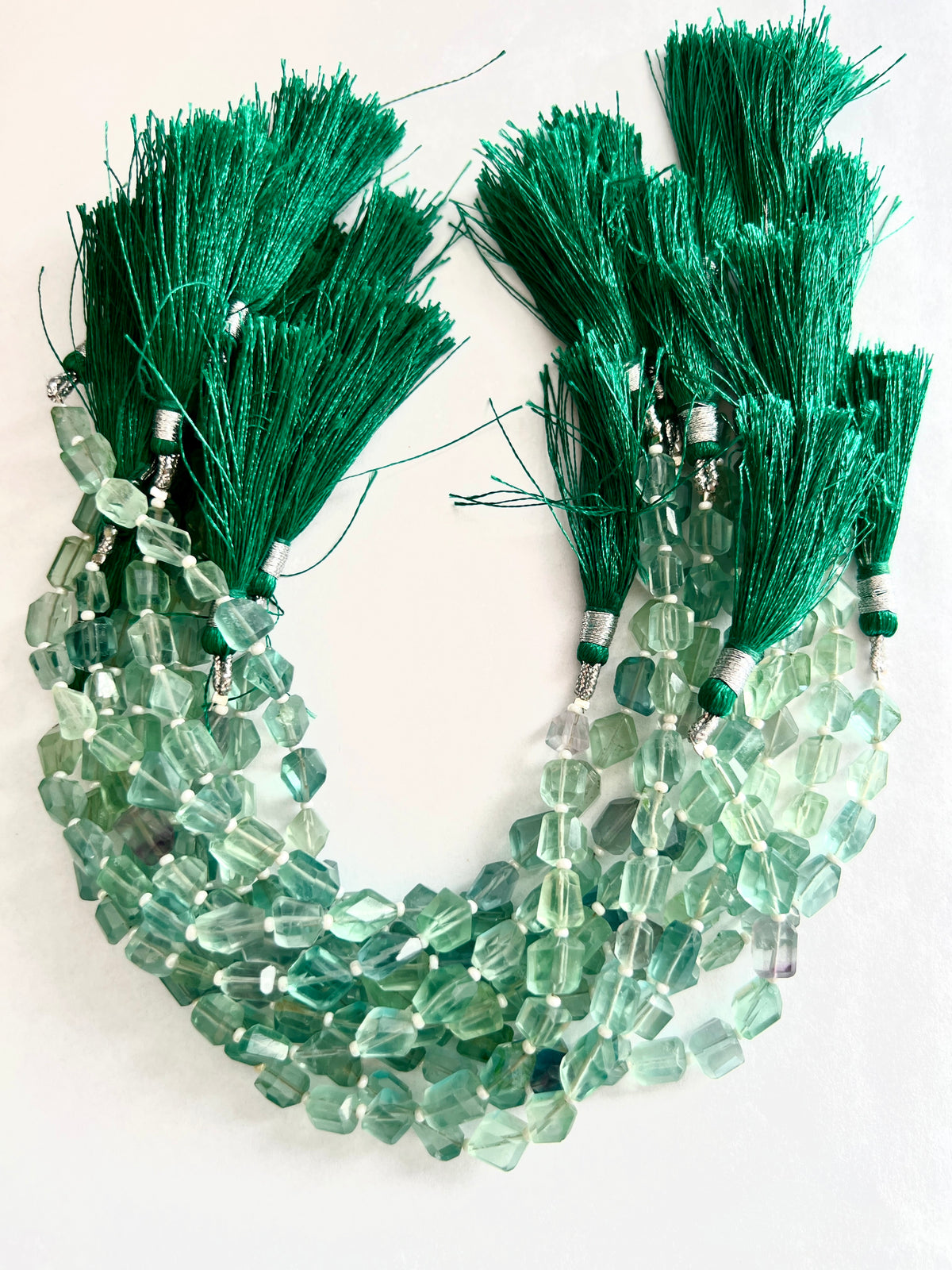 Fil de pépites de Fluorite verte et bleue verte