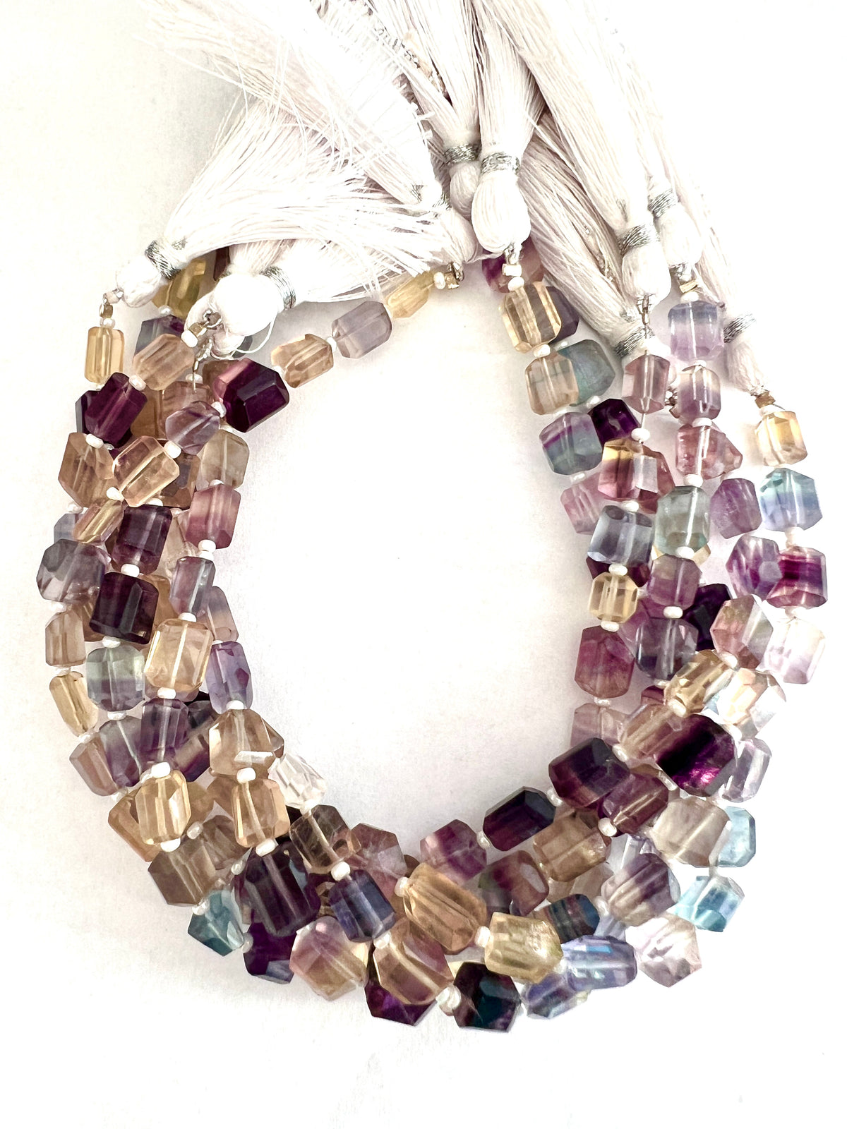 Fil de Pépites de Fluorite Facettée Multicolore