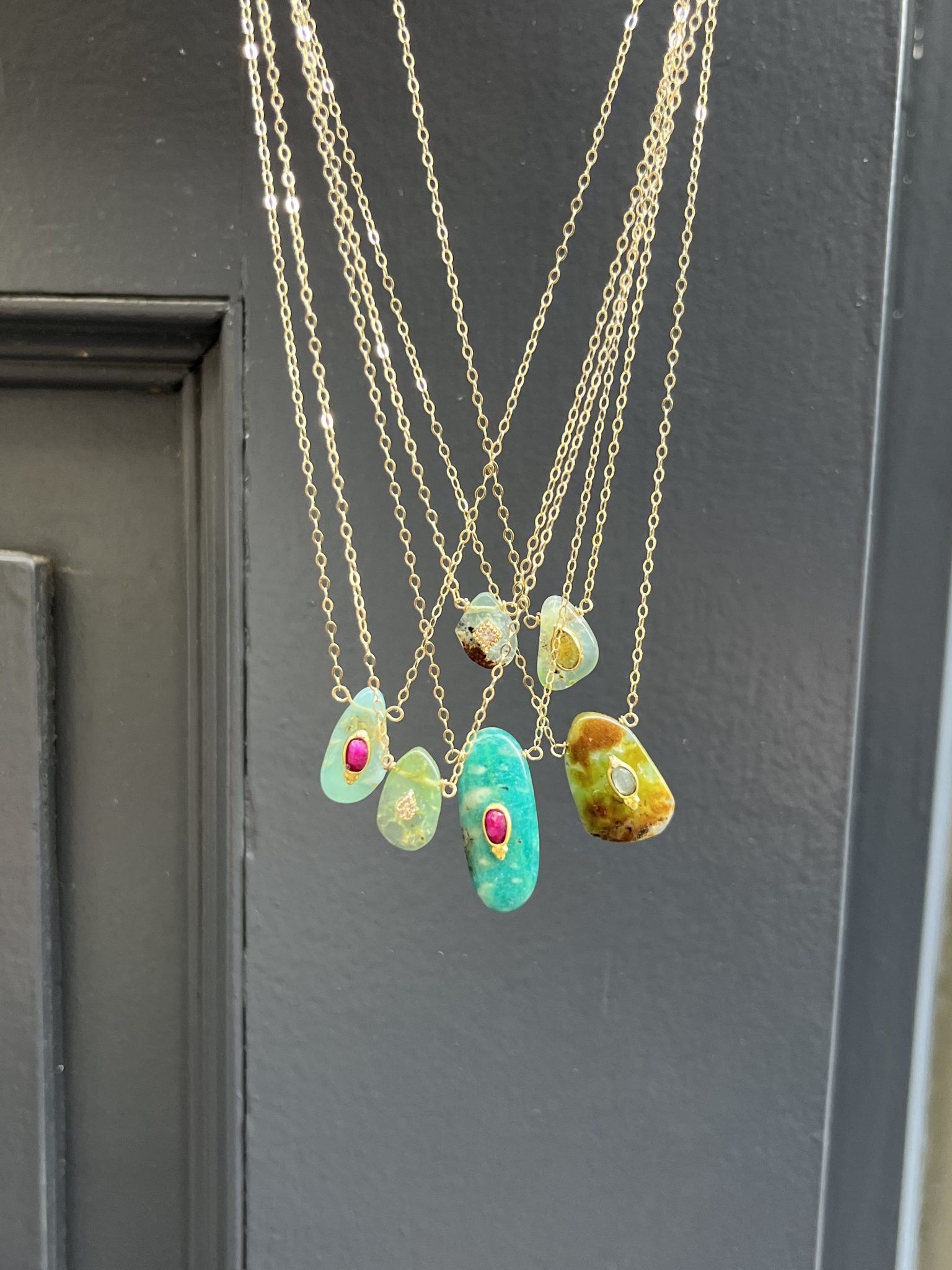 pendentifs en chrysoprase et amazonite