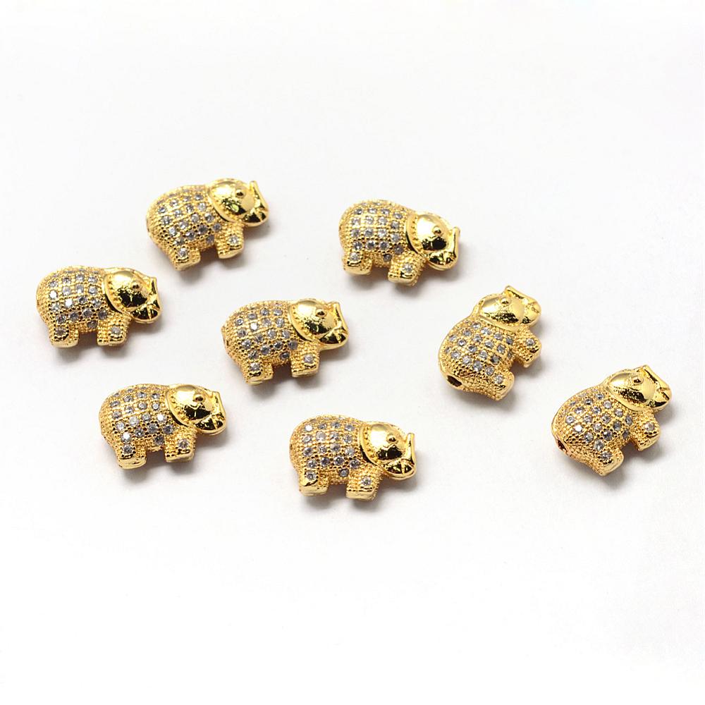 Perle Eléphant Zircons et Laiton Doré