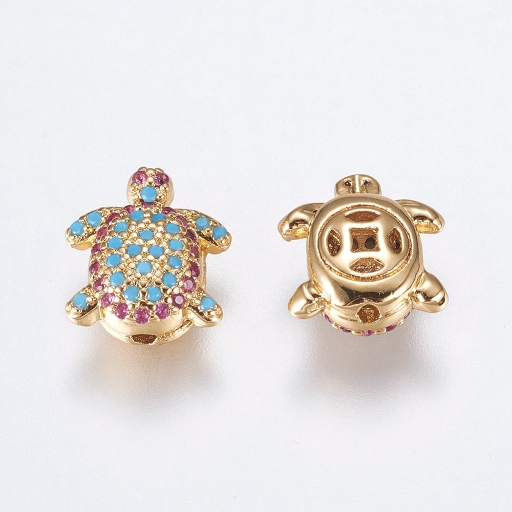 Perle Tortue Dorée et Zircons Colorés