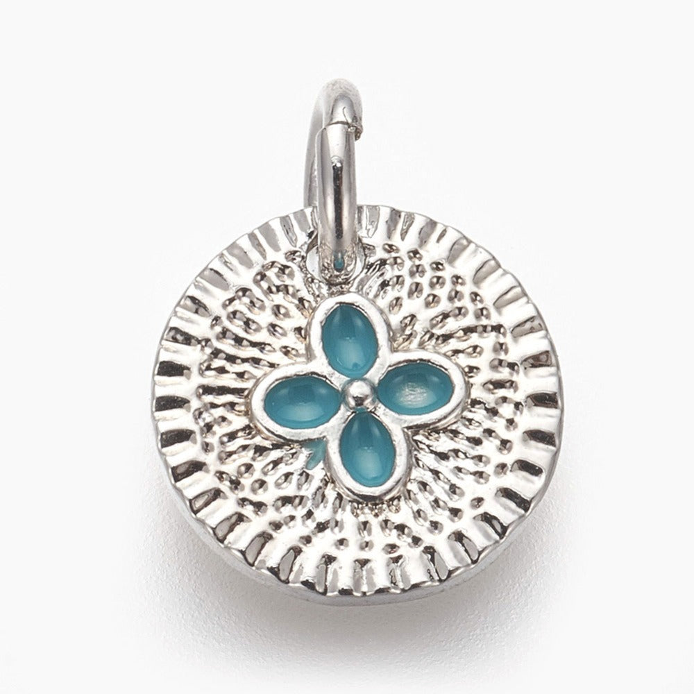 Petite Médaille argent Trèfle Turquoise